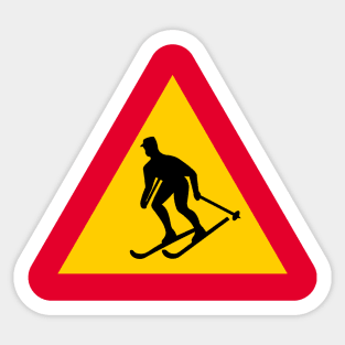 Warning sign from Sweden with a Skier Sticker